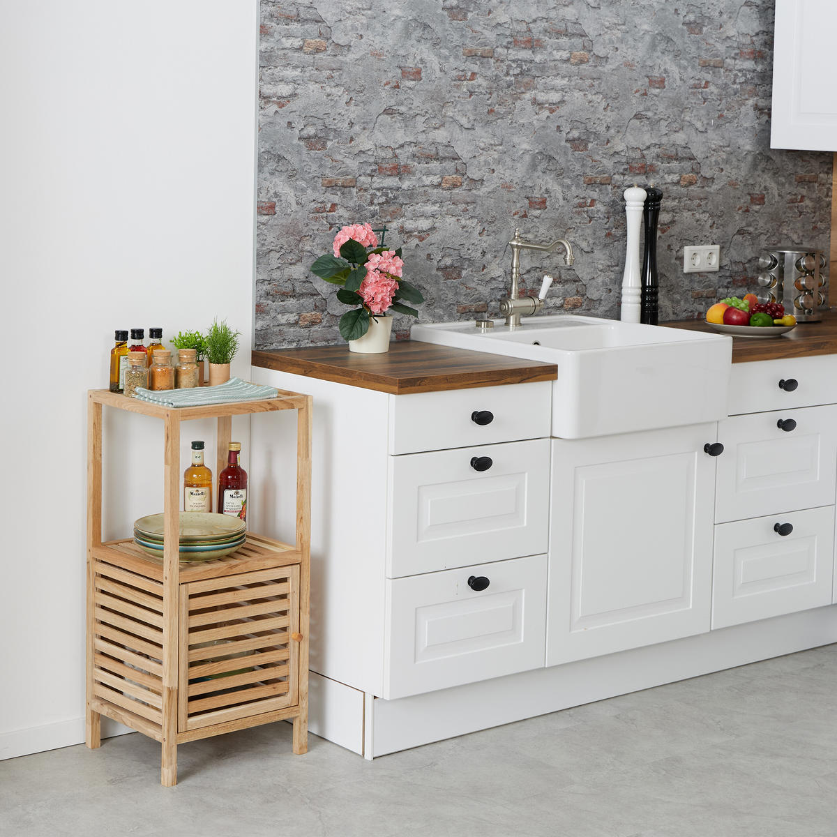 BADEZIMMERREGAL - Hellbraun, Holz/Holzwerkstoff (40/86/36cm) - Relaxdays