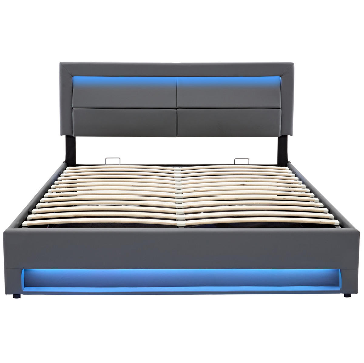 POLSTERBETT 160/200 cm mit USB-Ladefunktion, LED-Beleuchtung und Bettkasten, PU-Lederoptik, Grau - Grau, Kunststoff (160/200cm) - Redom