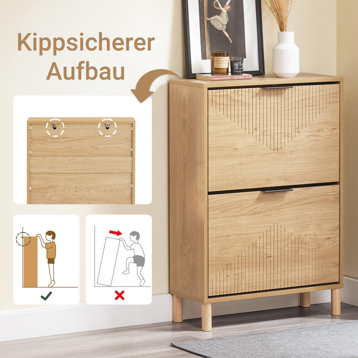 SCHUHSCHRANK Schmal Schuhkipper Natur - Naturfarben, Holzwerkstoff (60/88/24cm) - SoBuy