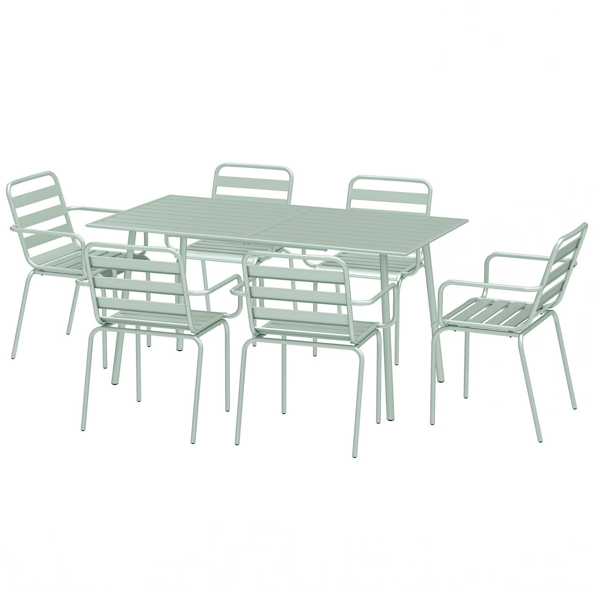 GARTENTISCHGRUPPE DE-18097 7-teilig, stapelbar Hellgrün - Grün, Metall - ComfortXL