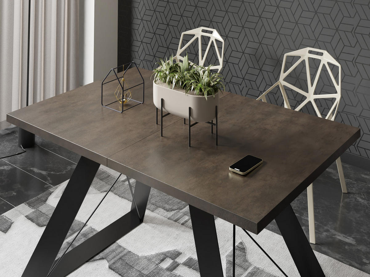 ESSTISCH Colter rechteckig ausziehbar, Dunkelgrauer Chicago Beton 140-240/80/76 cm - Dunkelgrau/Schwarz, Holzwerkstoff/Metall (140/80/76cm) - WFL GROUP