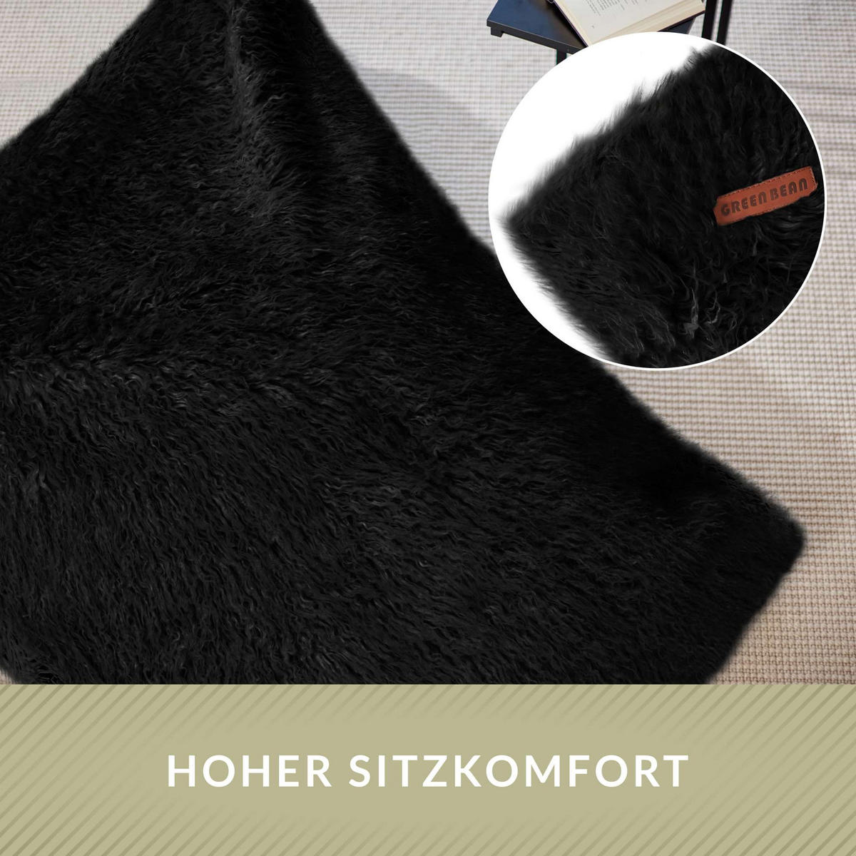 FELL RIESEN SITZSACK Square 140x180cm - Schwarz, Textil (140/25/180cm) - Green Bean