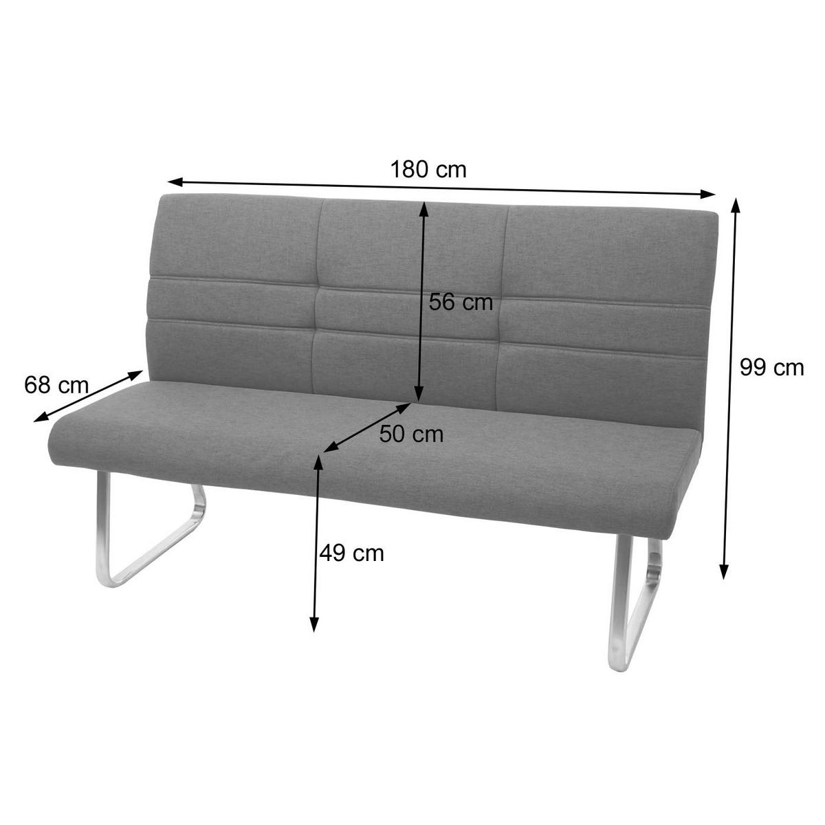 SITZBANK 99x180x68cm Sitzhöhe 49cm Stoff/Textil Edelstahl gebürstet Grau-Braun 180cm - Graubraun, Textil (180/99/68cm) - BERLINLODGE