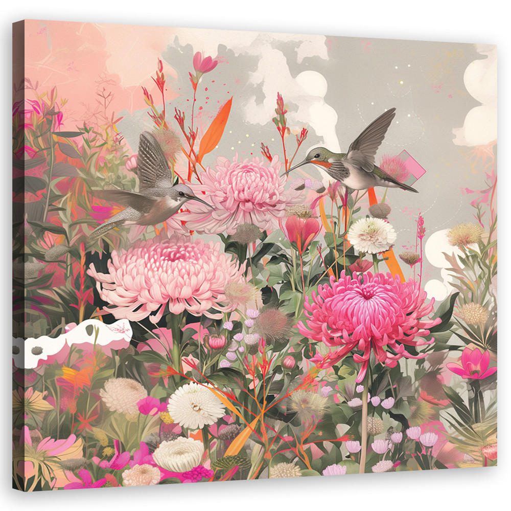 WANDBILD vögel und blumen auf dem feld - Multicolor, Textil (50/50cm) - Feeby