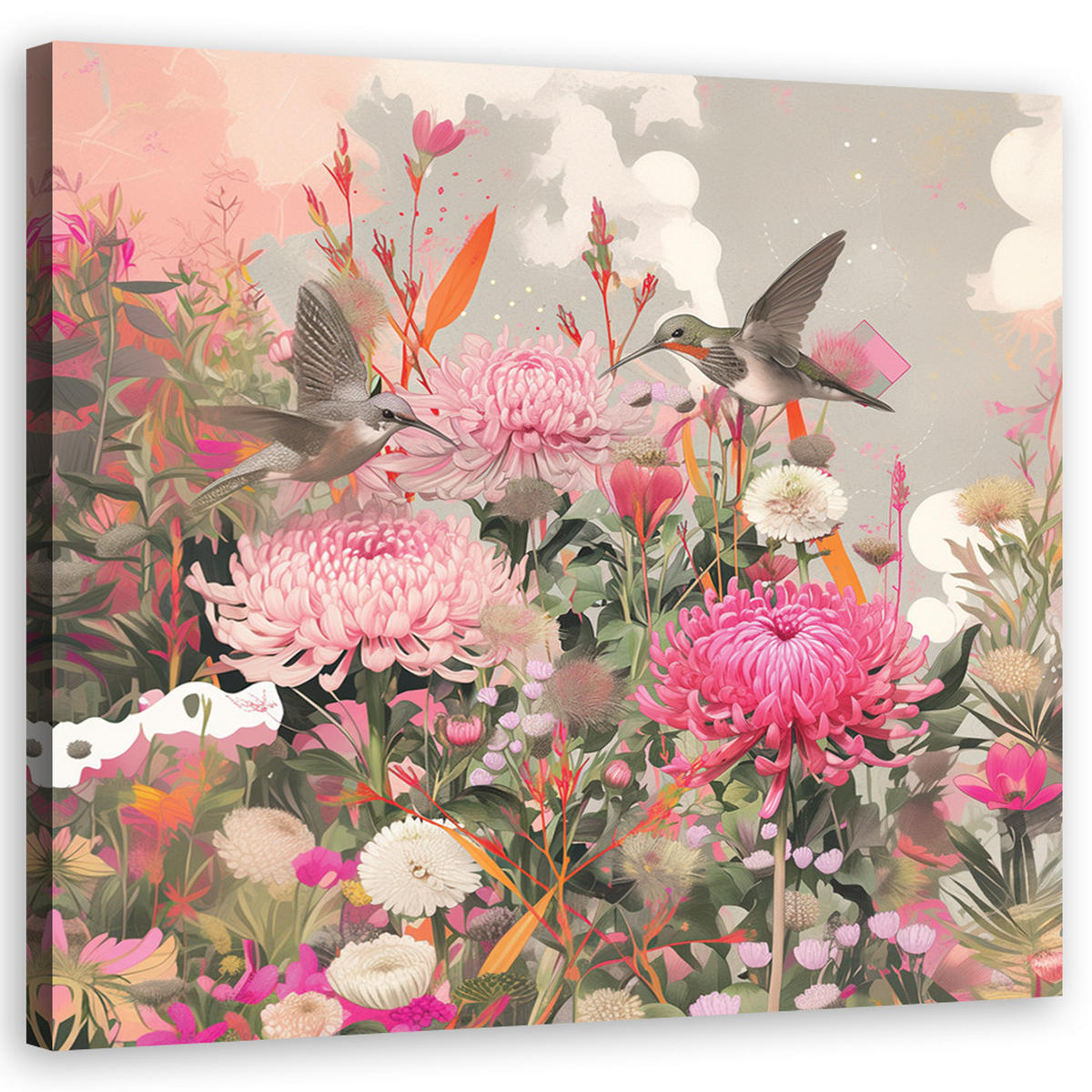 WANDBILD vögel und blumen auf dem feld - Multicolor, Textil (50/50cm) - Feeby