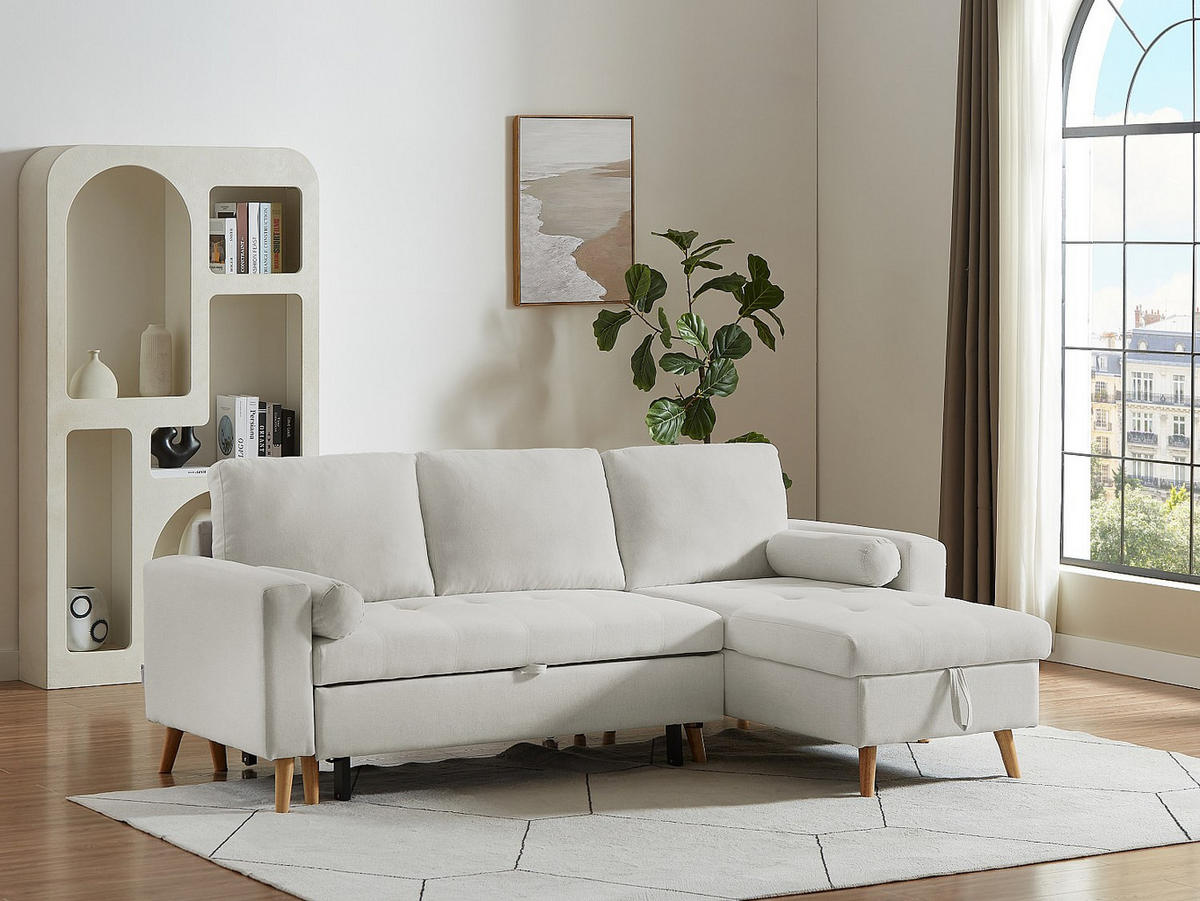 SCHLAFSOFA - 4 Personen-Sitzer - Stoff - Beige - - Beige, Textil (225/88/146cm) - Vente-Unique