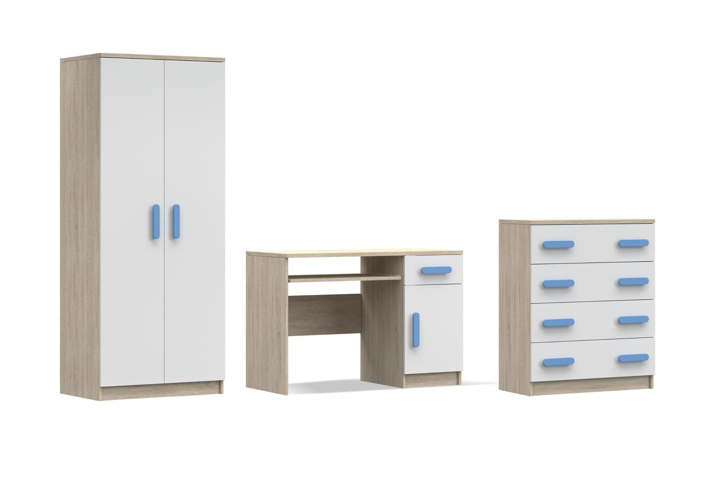 KINDERZIMMER-SET INGE V 3-teilig in Weiß+Sonoma/Blau - Blau/Weiß, Holzwerkstoff (270/50/192cm) - Deine Möbel 24