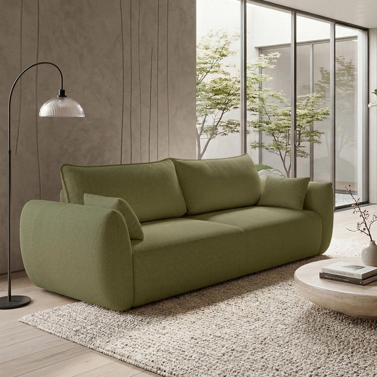 3-SITZER SCHLAFSOFA Zordo Chenille Oliv - Schwarz/Olivgrün, Kunststoff/Textil (238/91/102cm) - Selsey