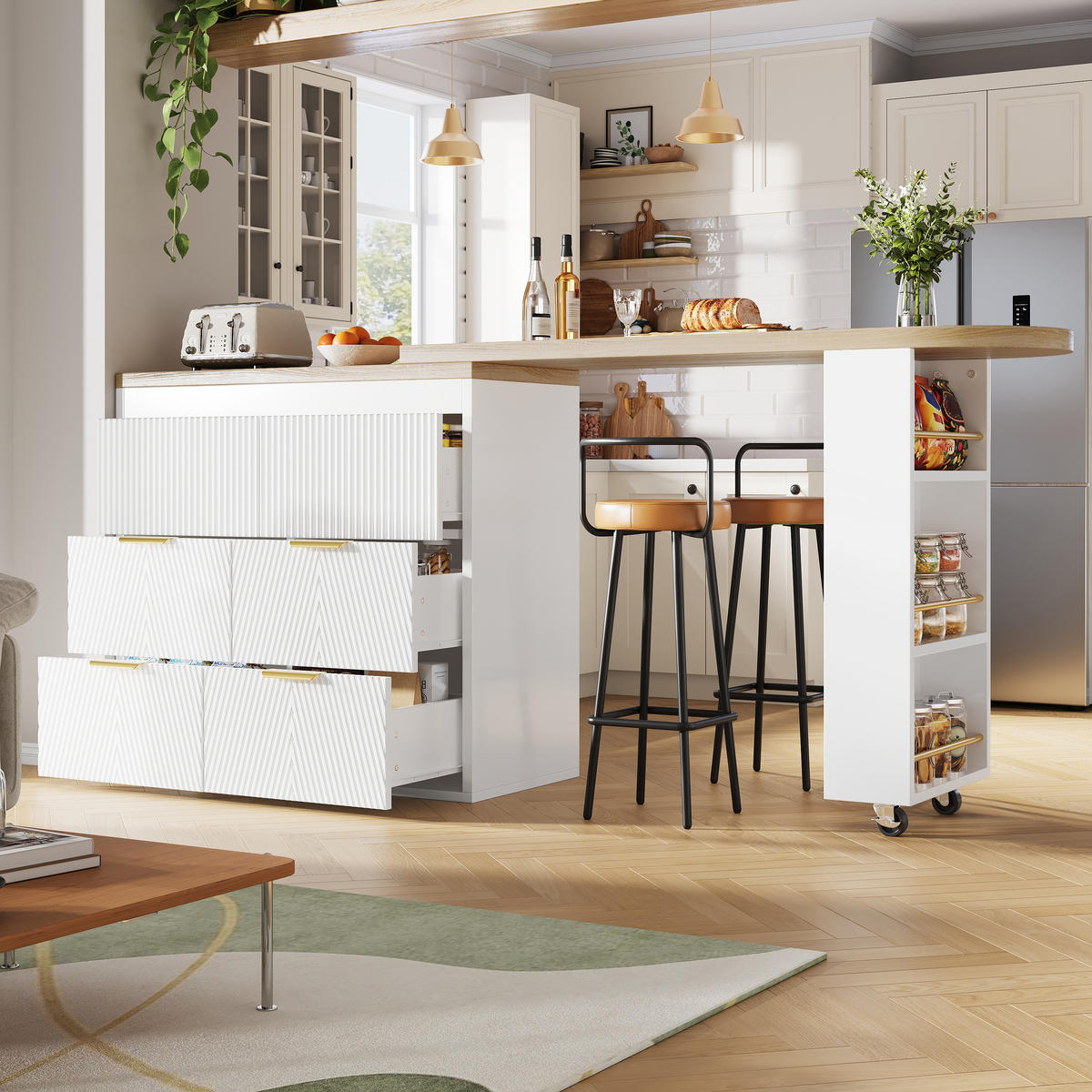 BARTISCH 360° Drehbar 6 Schubladen Kippsicherung - Weiß, Metall (39/128/90cm) - FLIEKS