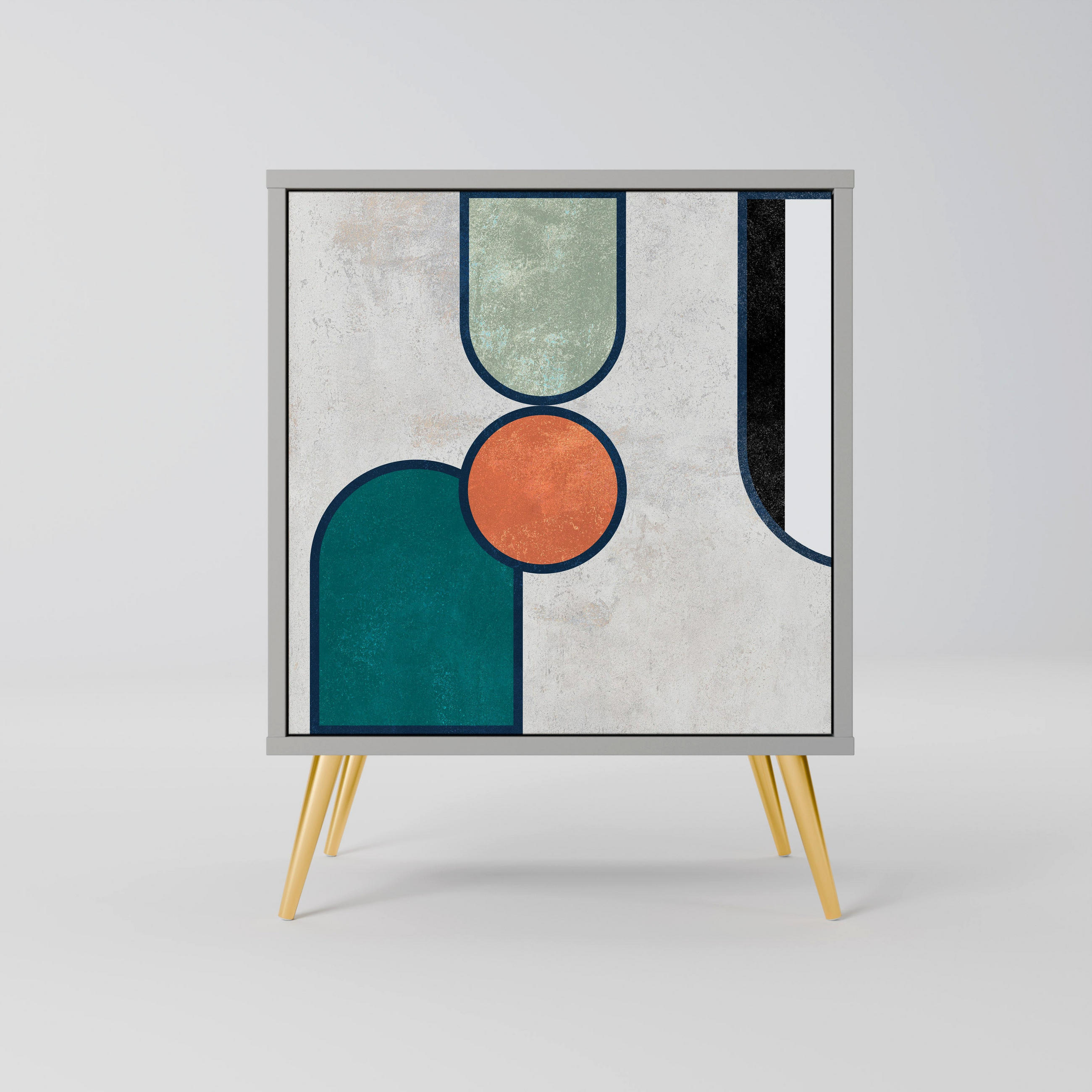 SIDEBOARD COOL STORY, Grau, 57,5x42x75,5 cm, Goldfarbene Metallfüße - Goldfarben/Multicolor, Holzwerkstoff/Metall (57.5/75.5/42cm) - SpaceRebels
