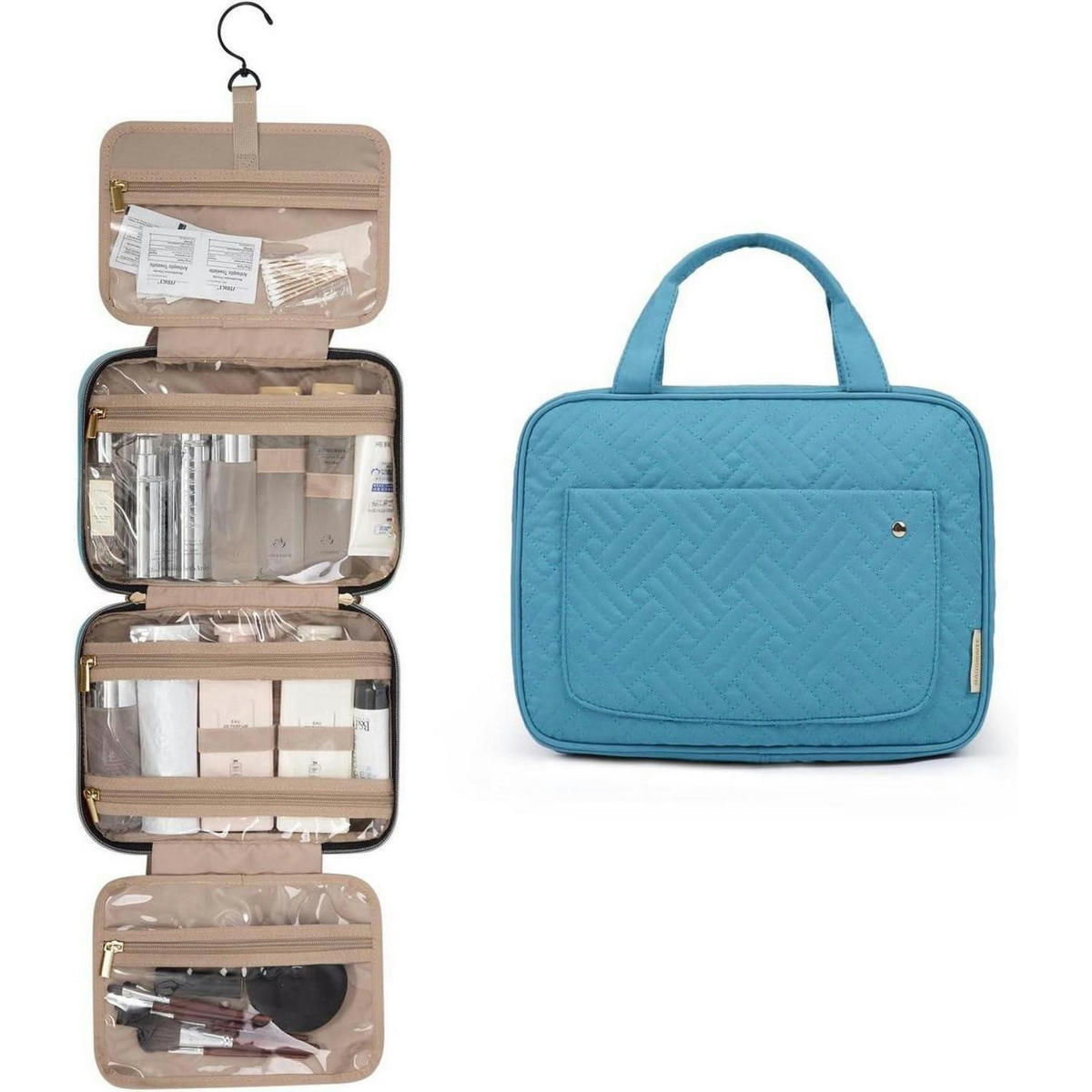 KULTURTASCHE zum Aufhängen mit Haken seeblau - Türkis, Textil (27.9/7.6/76.2cm)