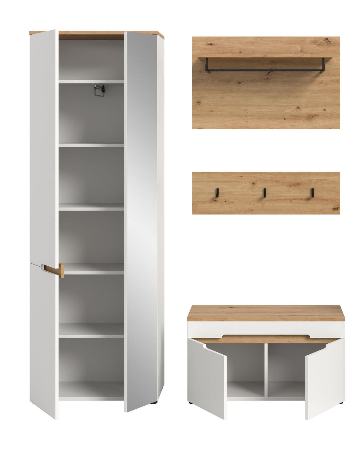 GARDEROBEN-SET 4tlg. Nova (B/H/T: 160x190x37 cm) in Weiß - Weiß, Holzwerkstoff (160/190/37cm) - Homes & Jones