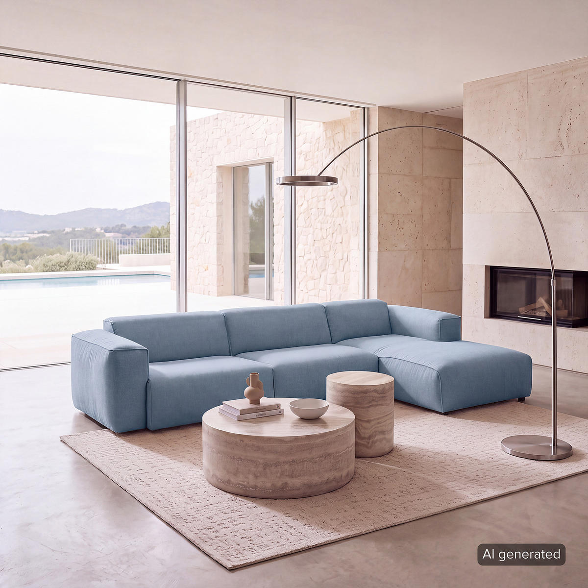 3-SITZER ECKSOFA mit Longchair - Blau/Schwarz, Kunststoff/Textil (317/173cm) - home24