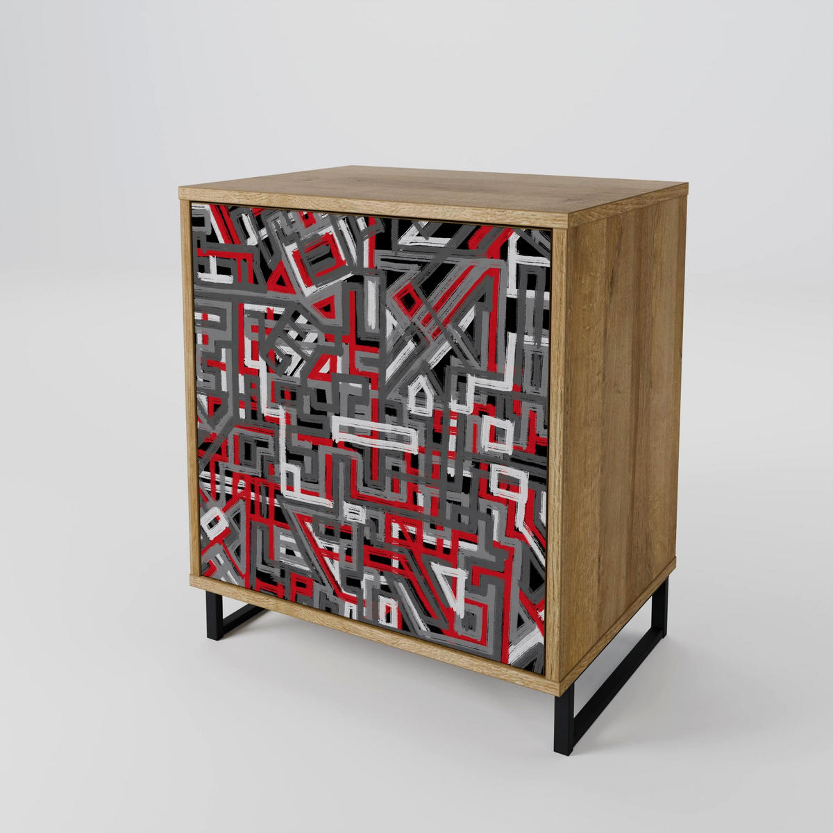 SIDEBOARD BROKEN LINES, Eichefarben, 57,5x42x77,5 cm, Schräge Buchenholzfüße - Eichefarben/Buchefarben, Holzwerkstoff/Buchenholz (57.5/77.5/42cm) - SpaceRebels
