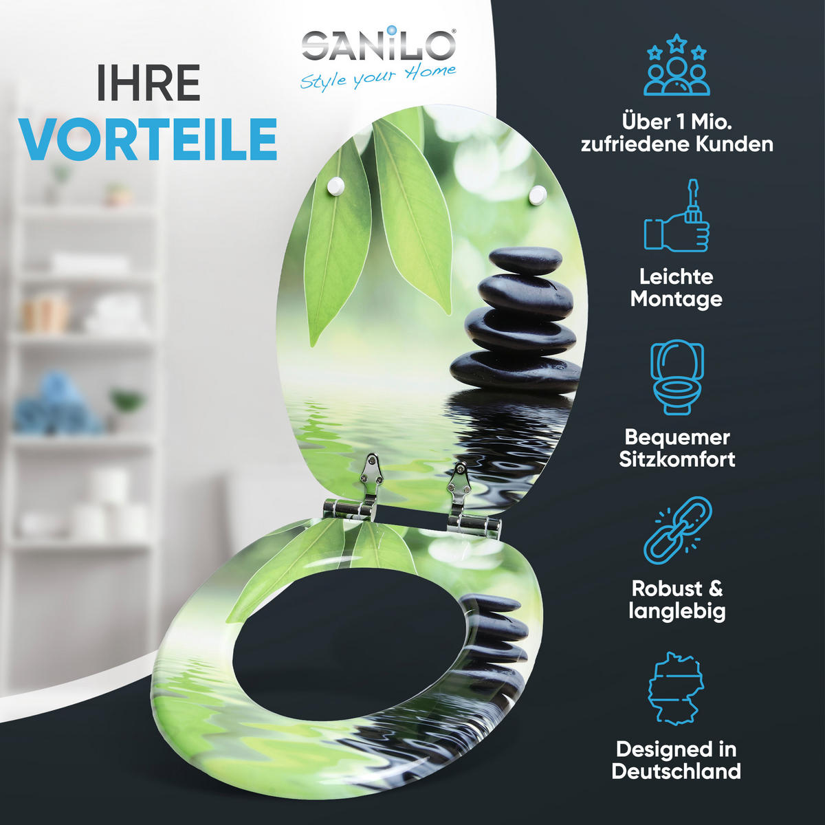 WC-SITZ mit Absenkautomatik Harmony - Grün, Holzwerkstoff (38/6/47cm) - Sanilo