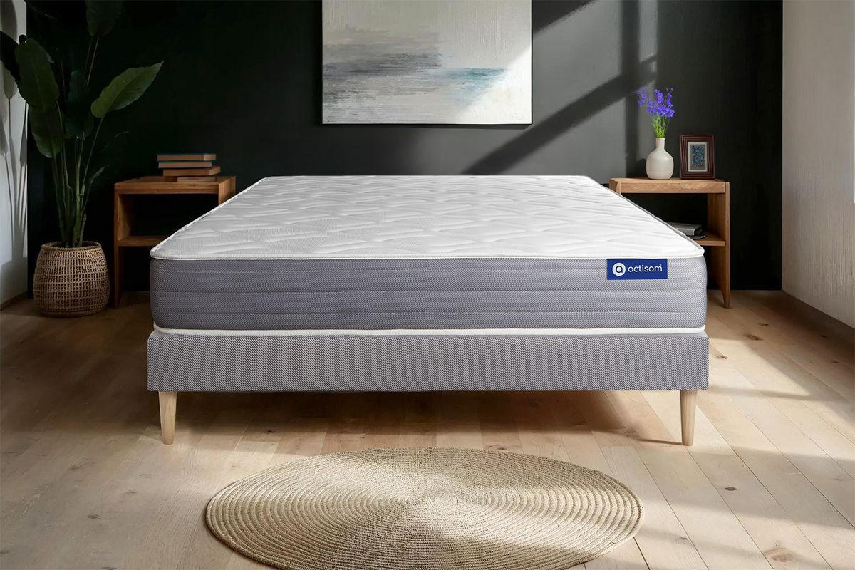 BETT Actilatex dream Latex und Memory-Schaum 90 x 200 cm h2 - Kit Bettgestell Grau - Beige/Grau, Karton/Holz (90/200cm) - ACTISOM