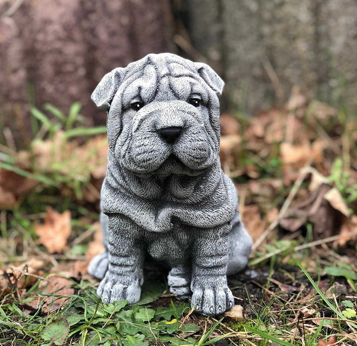 STEINFIGUR Shar-Pei frostfest Steinguss wetterfest - Grau, Stein (12/16/14cm) - stoneandstyle
