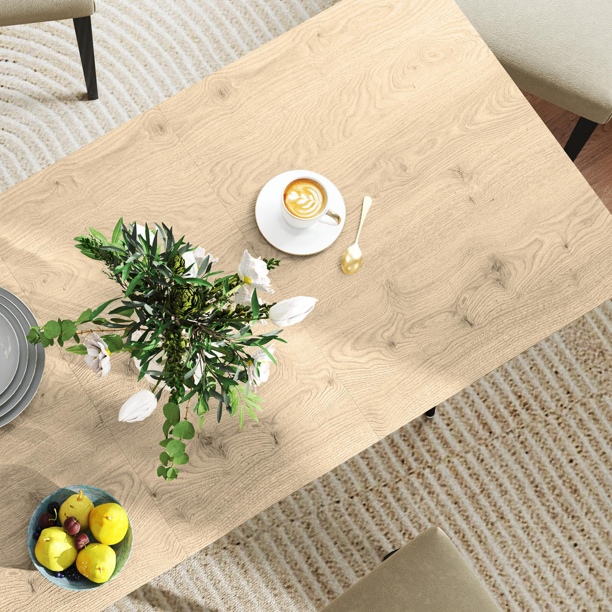 ESSTISCH ausziehbar 120/160 x 75 cm Küchentisch für 6-8 Personen Stahl, Natur - Naturfarben, Holzwerkstoff (160/75/77cm) - HOMCOM