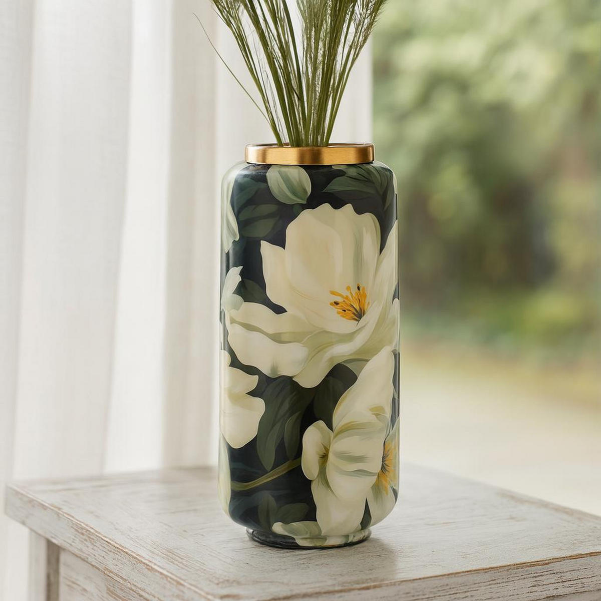 METALLVASE goldfarbene Umhüllung Badu 15/15/30 cm - Grün, Metall (30cm) - Home Styling Collection