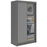 SCHWEBETÜRENSCHRANK mit Spiegel und Schubladen LAOS - 120 - Grau - Weiß Lamellen - Alufarben/Weiß, Holzwerkstoff/Metall (120/216/61cm) - MKS