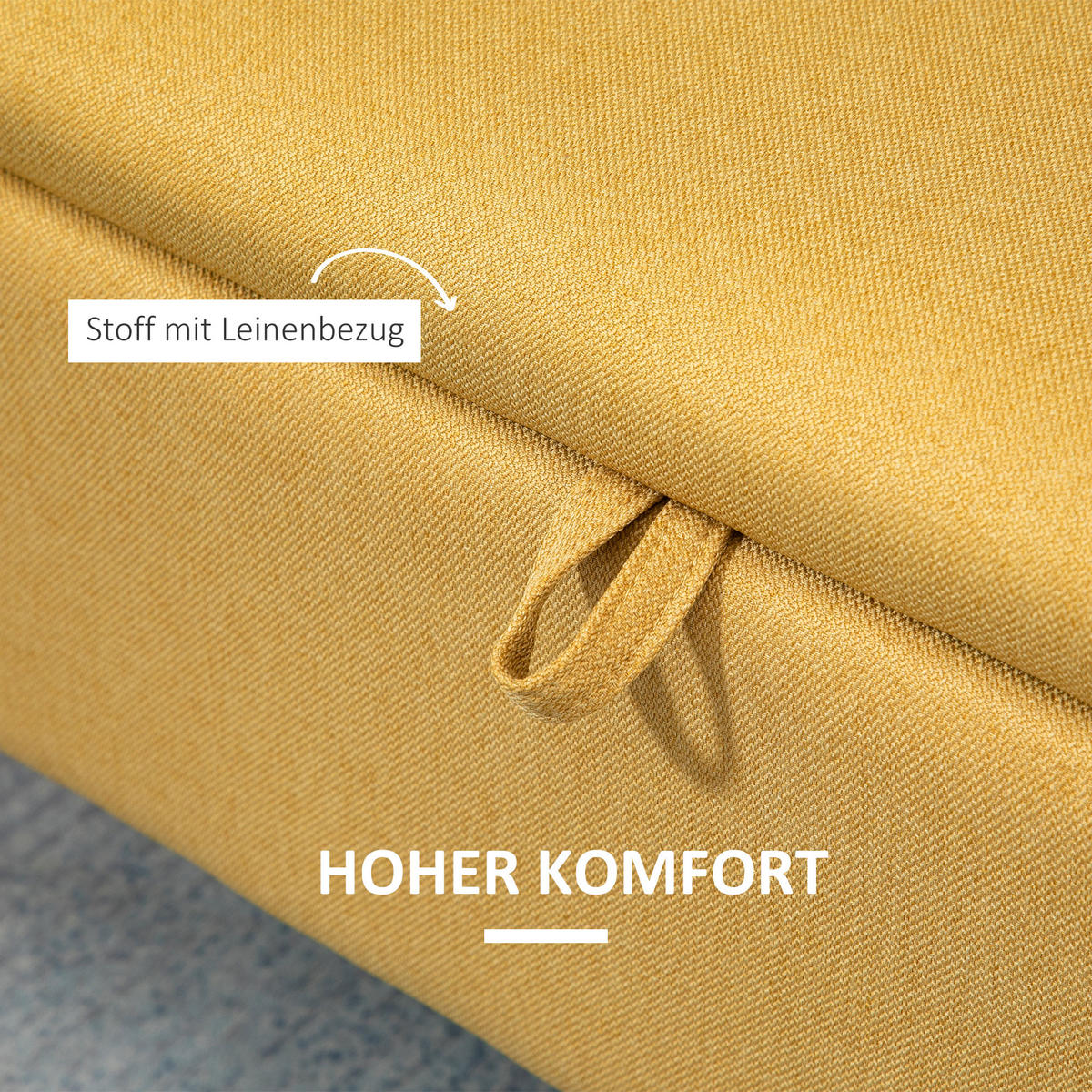 SITZBANK, Polsterbank mit Stauraum, Leinenoptik für Wohnzimmer, 101x38,5x44,5 cm - Gelb, Kunststoff (38.5/44.5/101cm) - HOMCOM