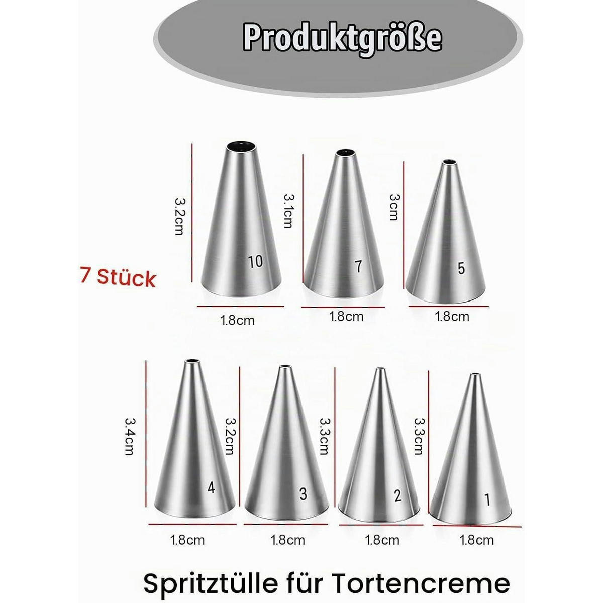 SPRITZTÜLLEN Set 7-teilig Edelstahl rund - Silberfarben, Metall (1/1/1cm)