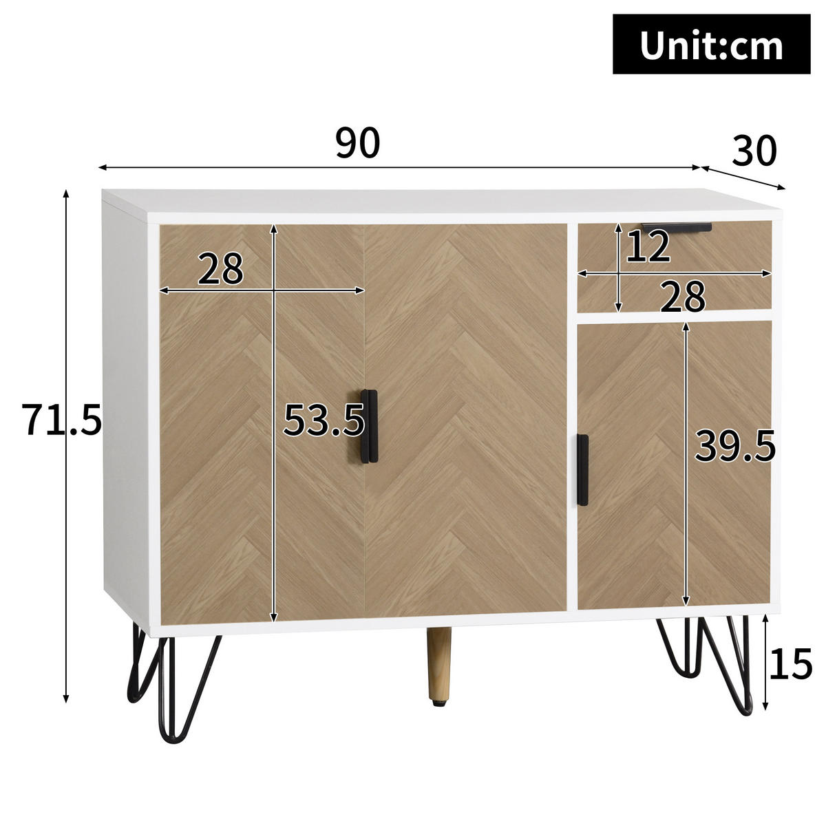 SIDEBOARD 90/30/71,5 cm aus MDF und Spanplatte mit höhenverstellbaren Einlegeböden Weiß/Holzfarben - Naturfarben, Holzwerkstoff (30/71.5/90cm) - Modenvie