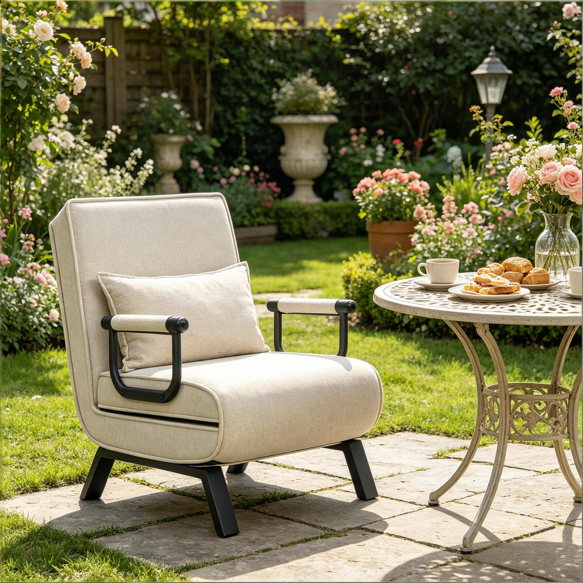 SCHLAFSESSEL 3-in-1, 5-fach verstellbar, DE-42146, Beige - Beige, Metall (75/78/65cm) - ComfortXL