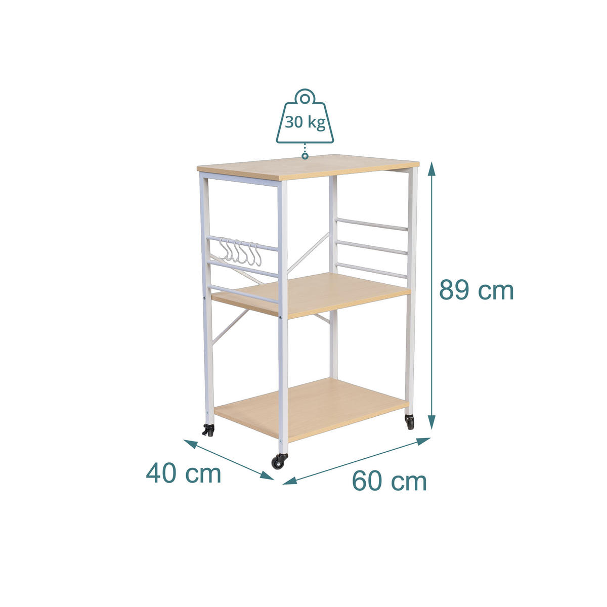 VOZIČEK za postrežbo - večbarvno, kovina/leseni material (60/89/40cm) - Relaxdays
