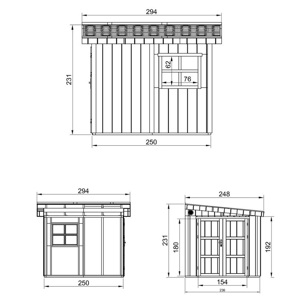 GARTENHAUS 5,9 m² - H231x248x294 cm - Ohne Boden und Seitenwand – M938B-CAVERN STEEL - Dunkelgrau, Holz (236/231/250cm) - Timbela