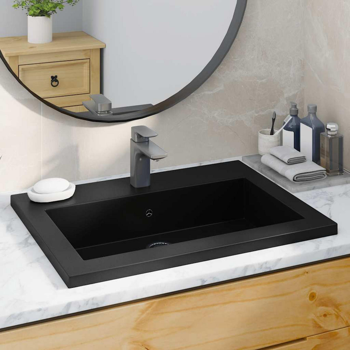 WASCHBECKEN Ladd 60/45/12 cm - Schwarz, Naturmaterialien (60/12/45cm) - Nettlife