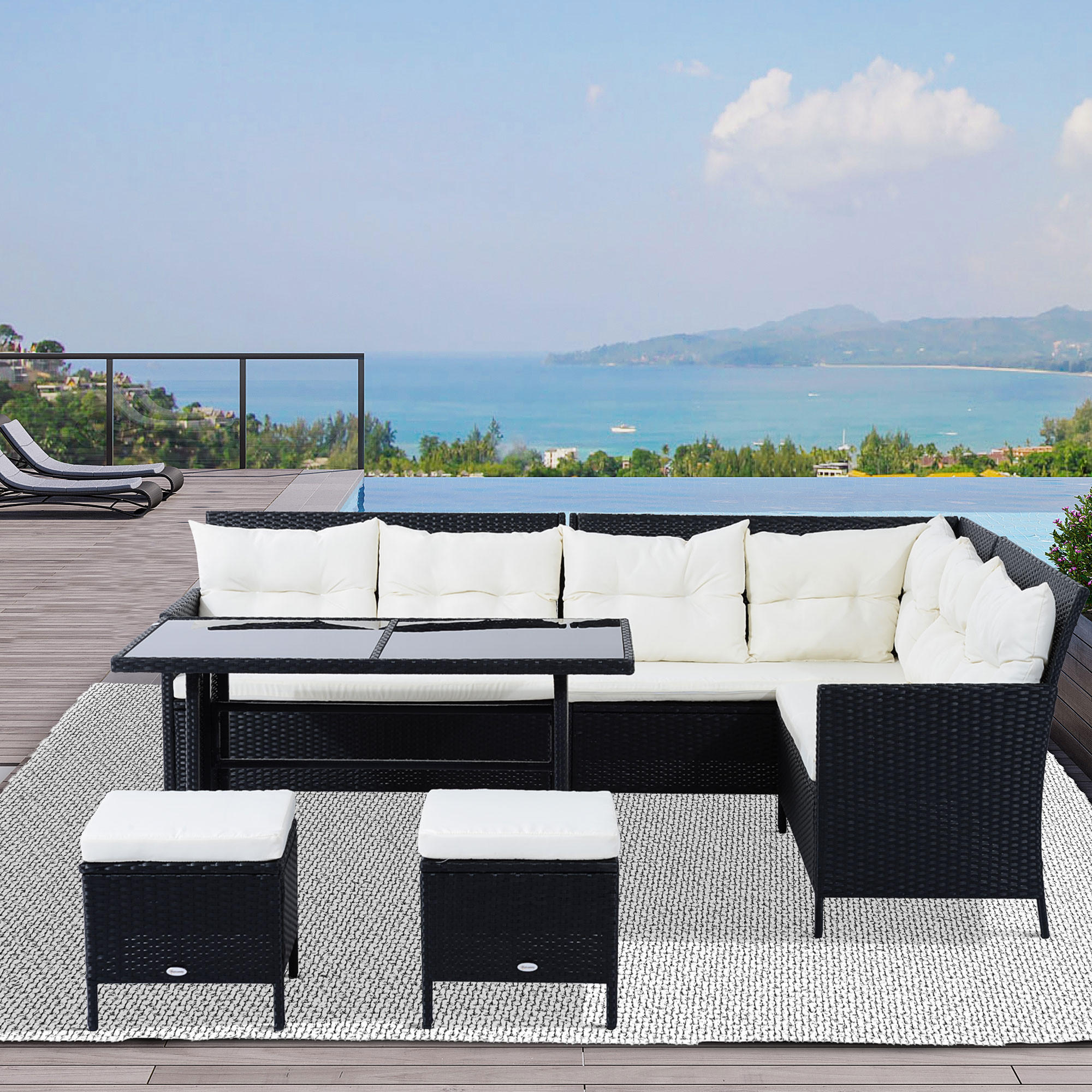 SITZGARNITUR Gartenmöbel Set Lounge, Polyrattan, Schwarz - Schwarz, Kunststoff - Outsunny