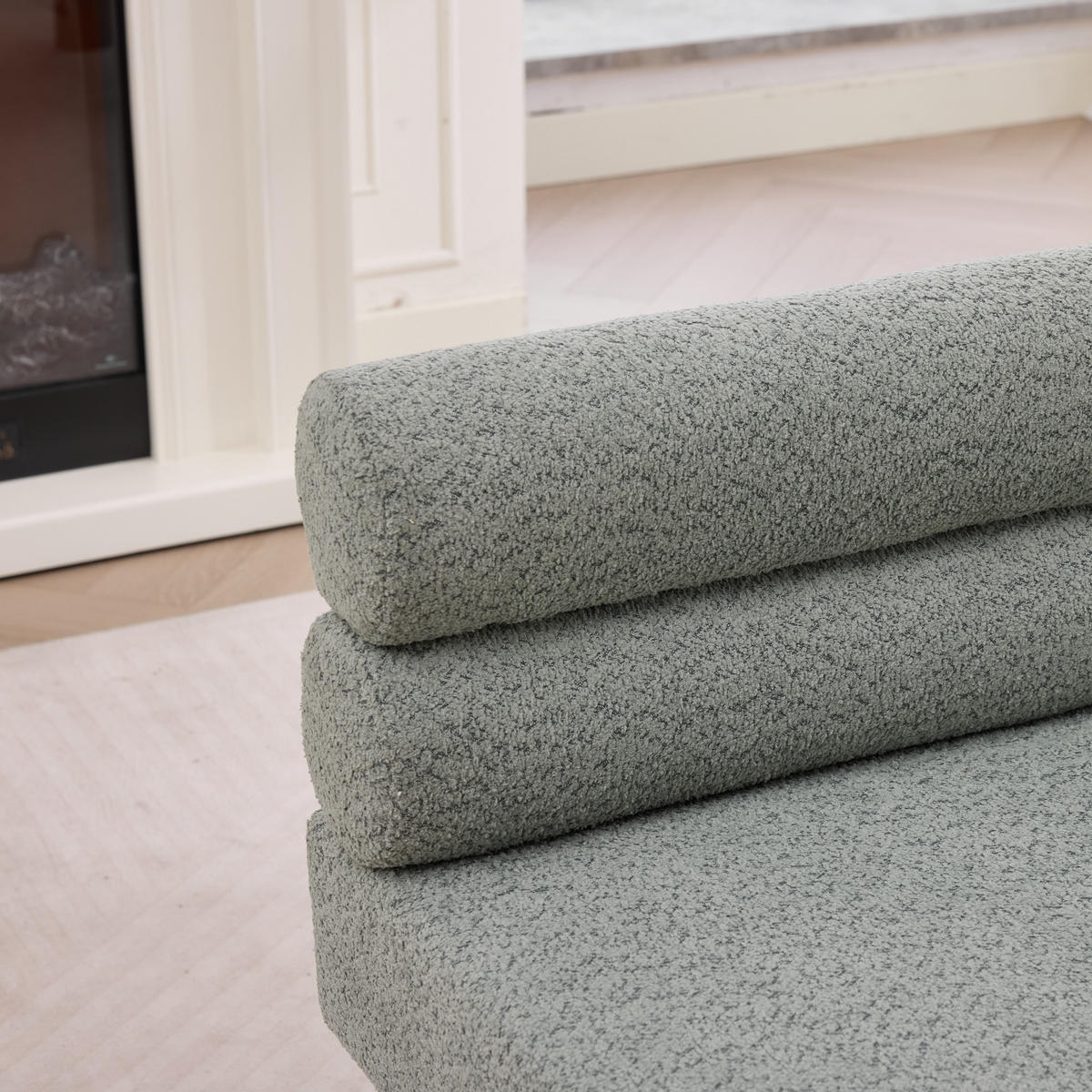 SITZBANK minimalistisch mit Bouclé-Bezug und Holzrahmen, DE-42315, Salbeigrün - Hellgrün, Holz (59/72/116cm) - ComfortXL