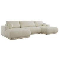 WOHNLANDSCHAFT RINA U Creme Schenille glatt - Creme/Schwarz, Kunststoff/Textil (360/85/170cm) - MKS