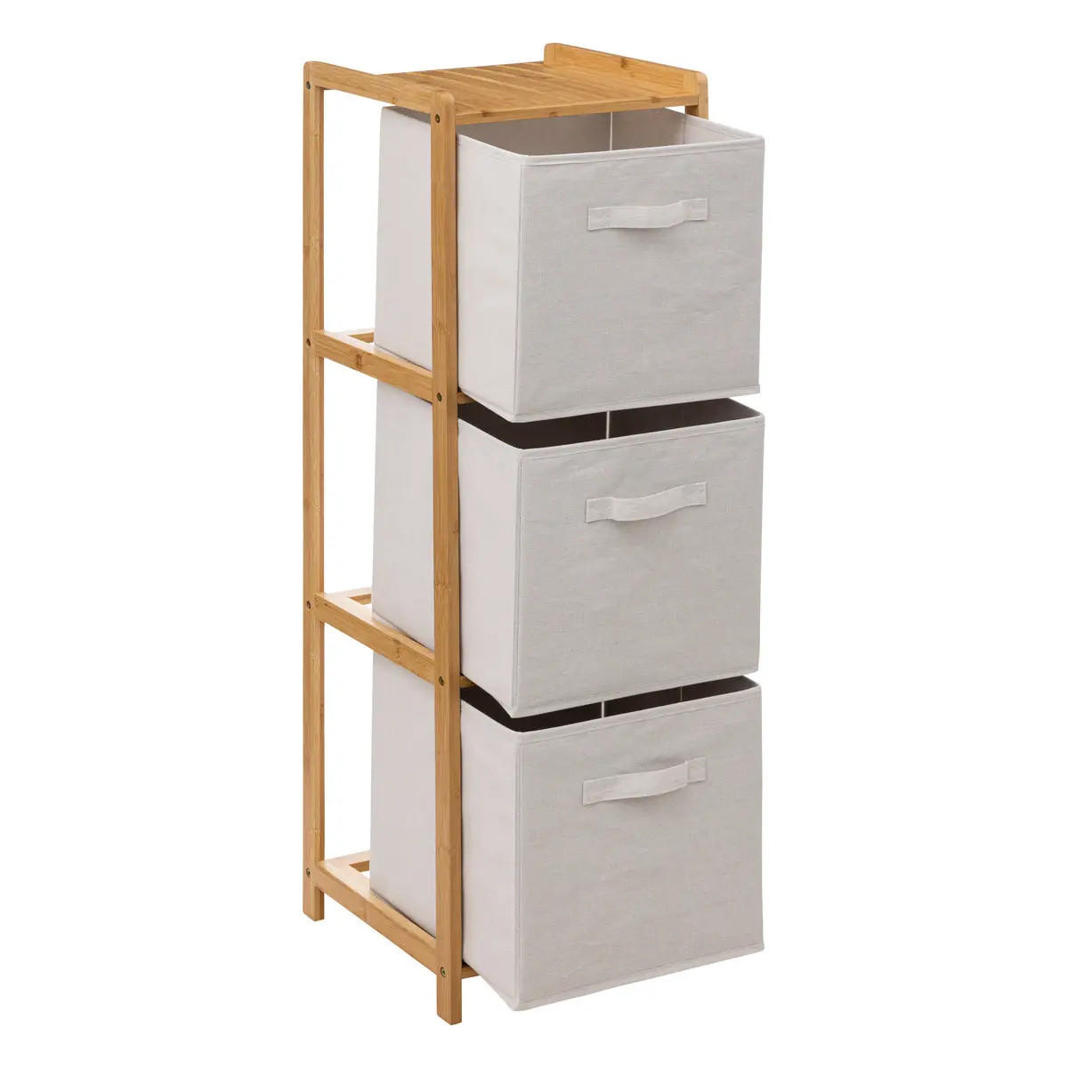 BAMBUSREGAL mit 3 Stoffkörben Tidy 35/33/109,5 cm - Beige, Naturmaterialien (33/109.5/35cm) - 5five Simply Smart