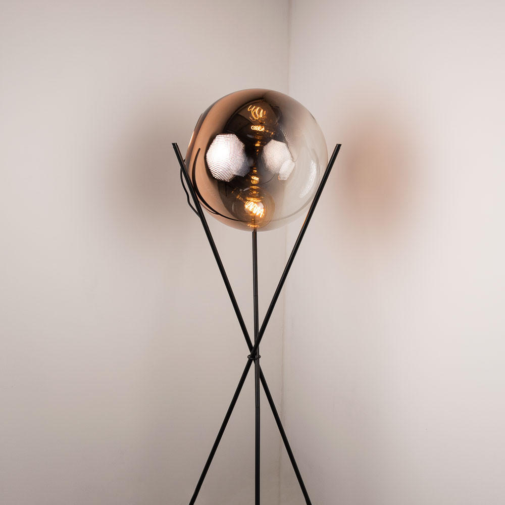 STEHLAMPE Progress Dreibein Kupfer/Schwarz - Kupferfarben, Glas (40/40/160cm) - s.luce