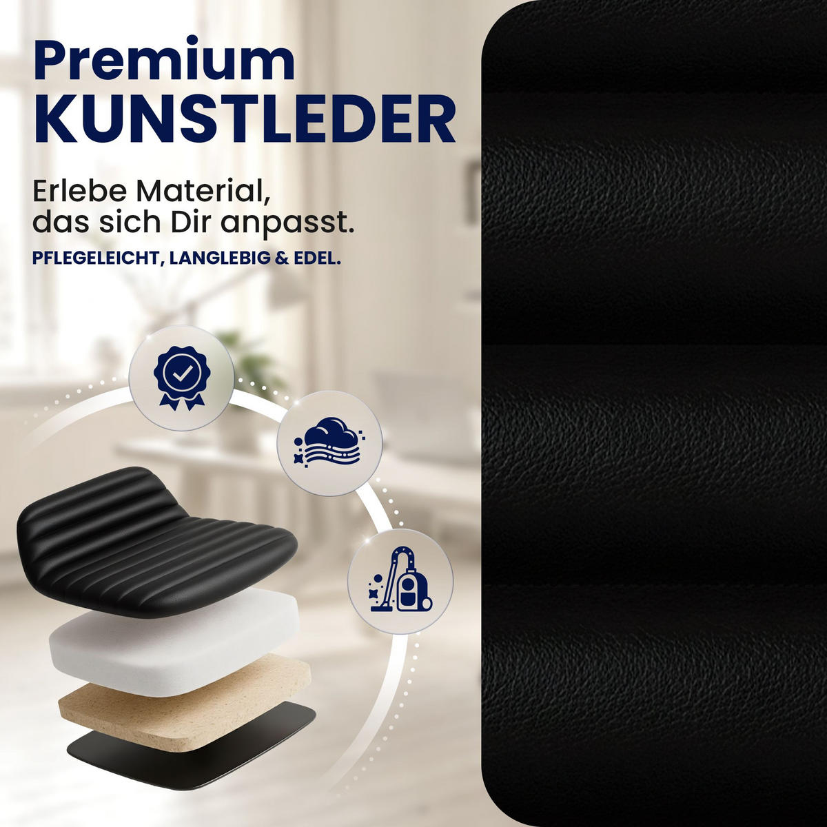 DREHSTUHL Lederlook Schwarz - Schwarz, Textil/Metall (62/83/72cm) - CLP