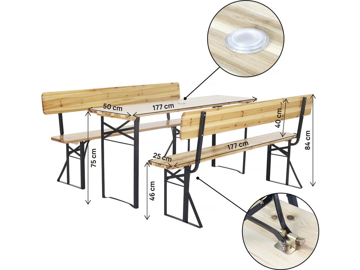 BIERTISCHGARNITUR Lisbonne 180 mit Rückenlehne Braun - Braun, Holz/Metall - Habitat Garten