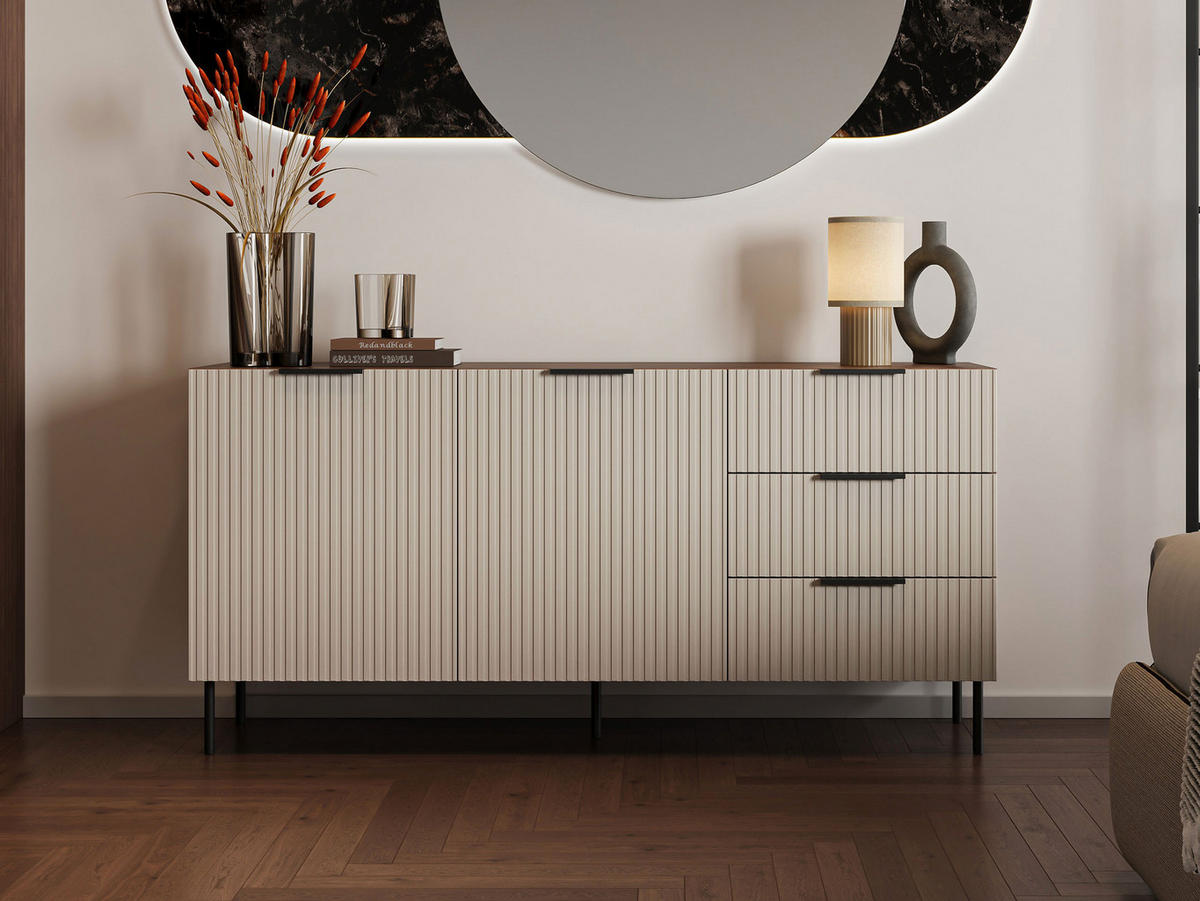 SIDEBOARD Almera 01 - Kaschmir/Nussbaumfarben, Holzwerkstoff/Metall (156/76/42cm) - MIRJAN24