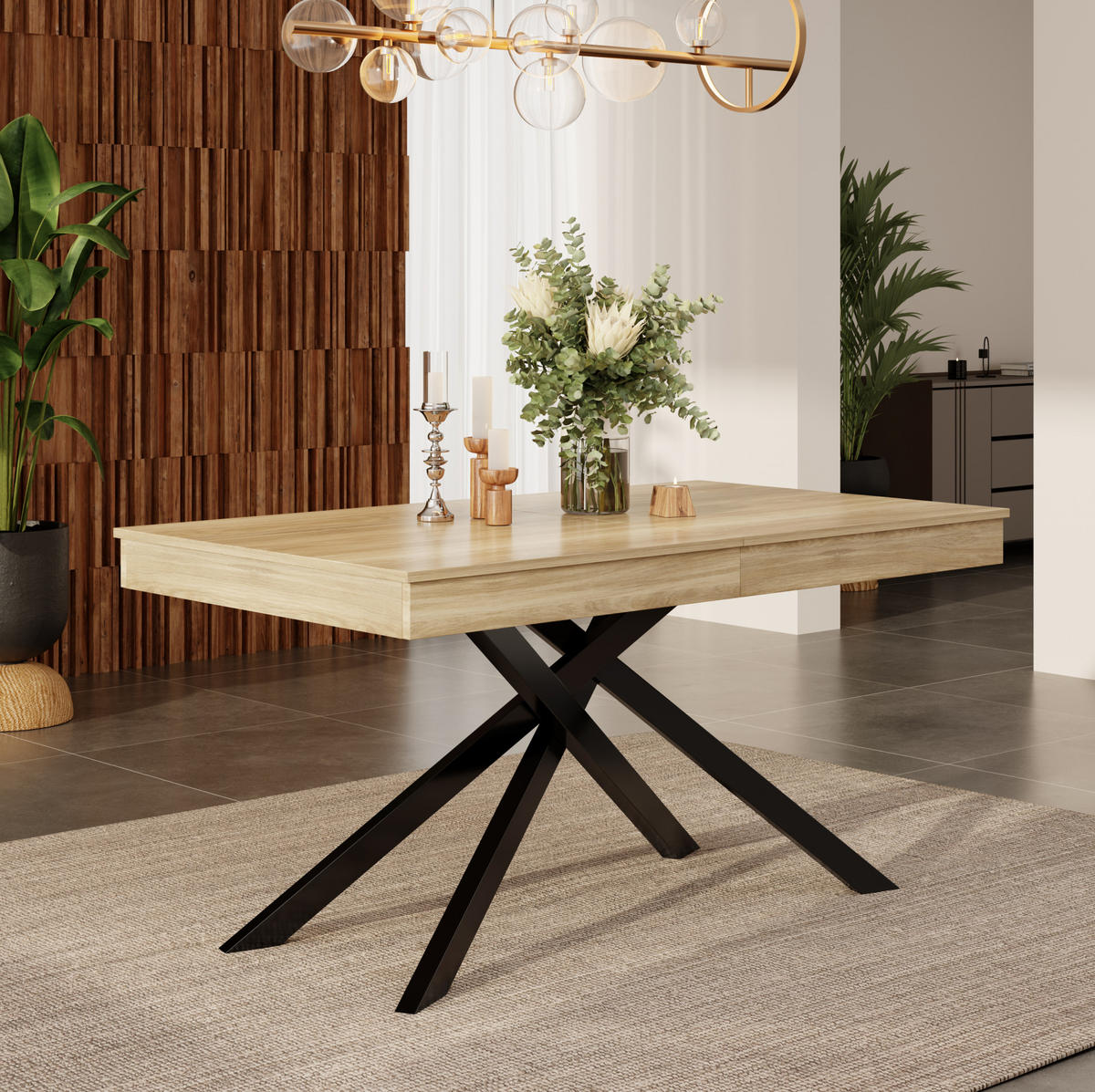 ESSTISCH ausziehbar 140-180 cm MDF Eichefarben - Braun, Metall (180/80/76cm) - Meubliv