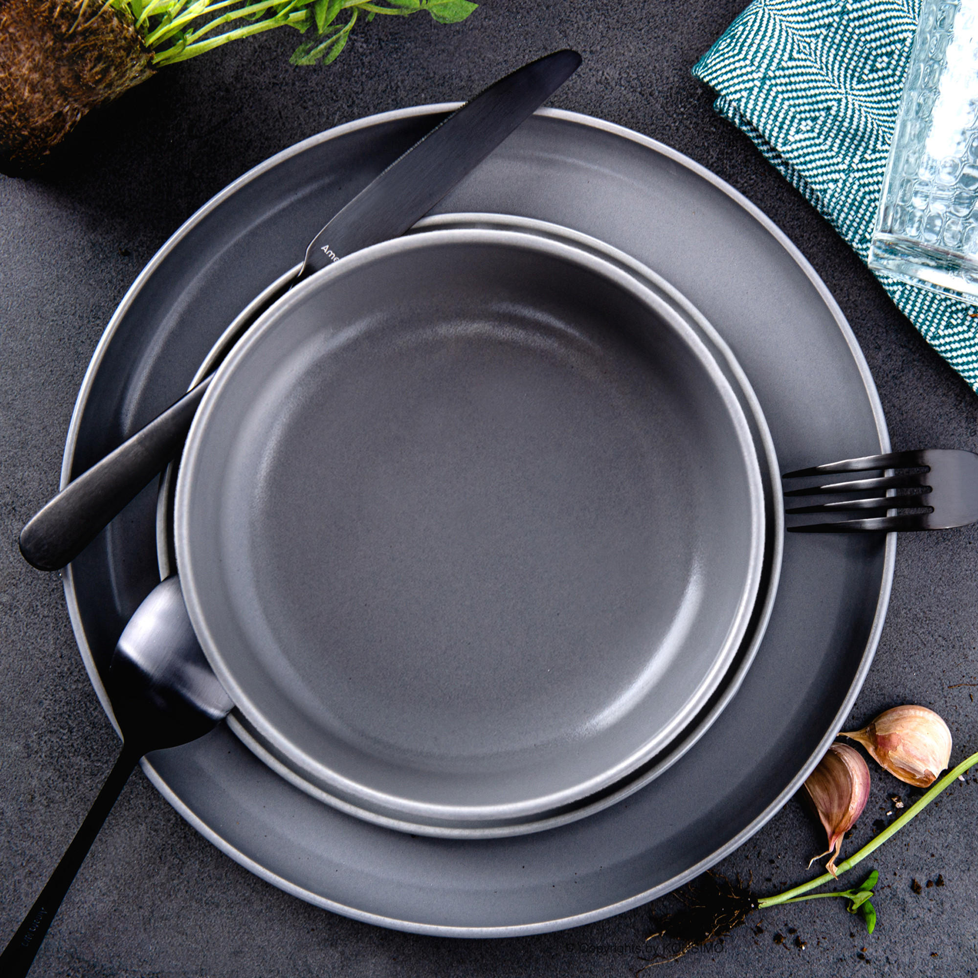 TELLER-SET VICTO 6-tlg Suppenteller, matt grau - Grau, Keramik (18cm) - KONSIMO®