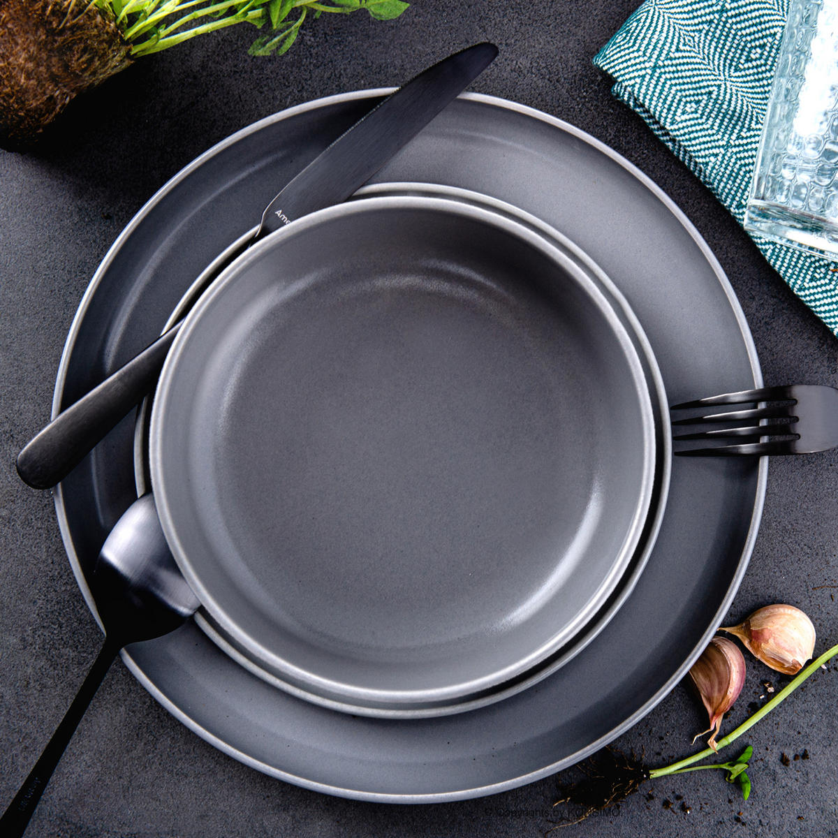 TELLER-SET VICTO 6-tlg Suppenteller, matt grau - Grau, Keramik (18cm) - KONSIMO®