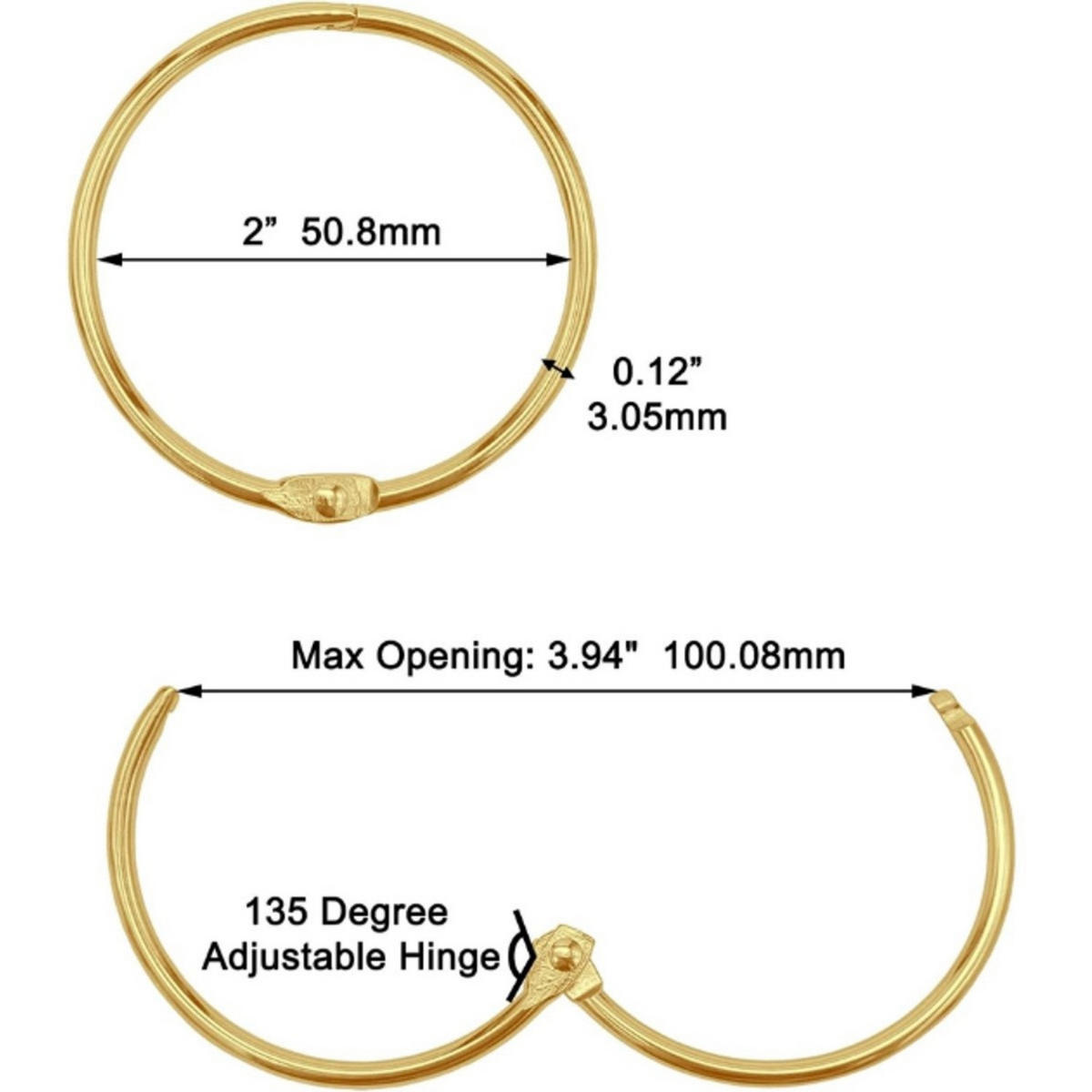 DUSCHVORHANGRINGE 20er-Set Vergoldet Metall Innendurchmesser 5 cm Clic rund - Goldfarben, Metall (5/5/5cm) - MCBOSON