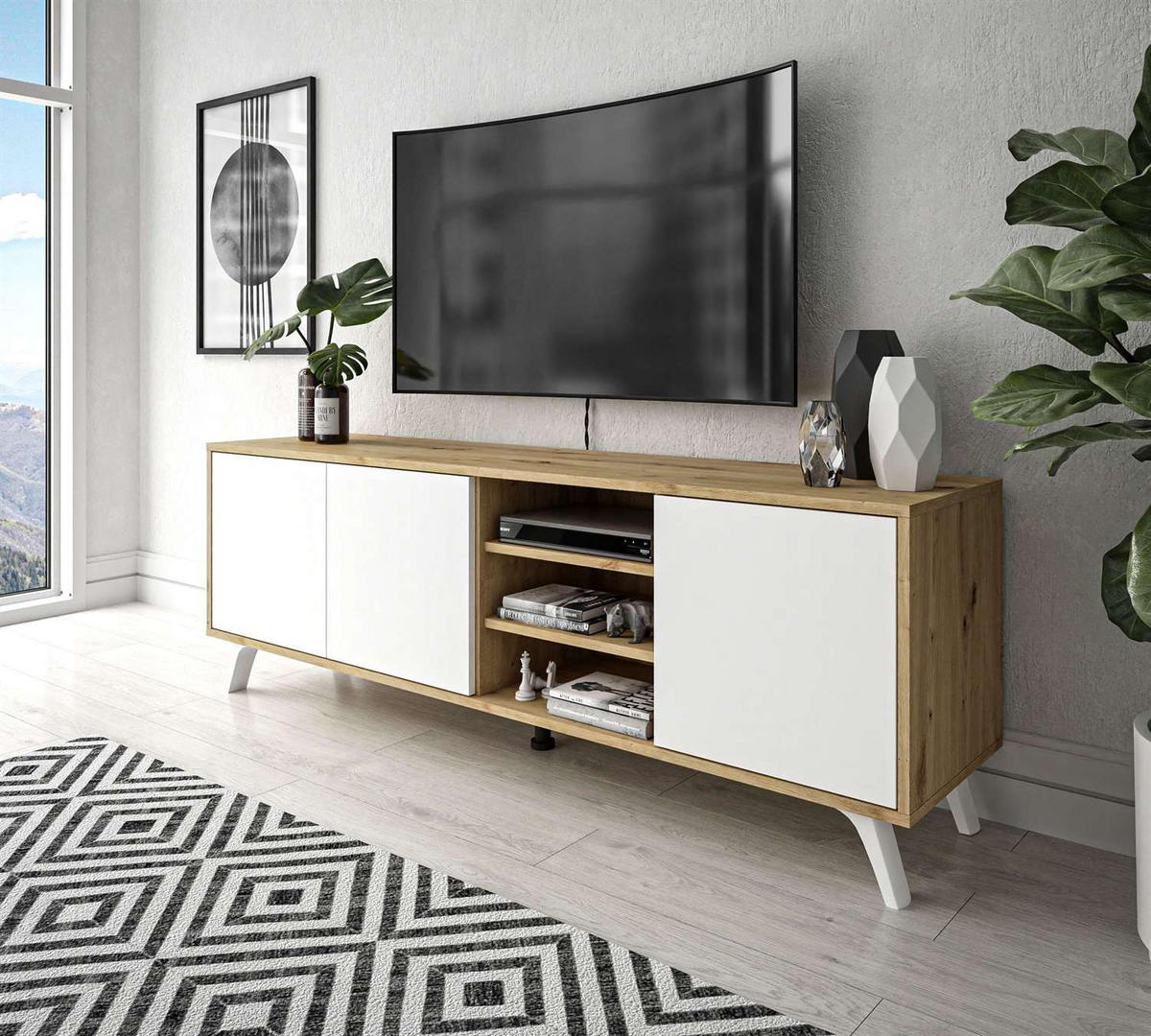 TV-ELEMENT SANAYI III Eiche Artisan/Weiß - Weiß, Holzwerkstoff (156/54/38cm) - Lookway
