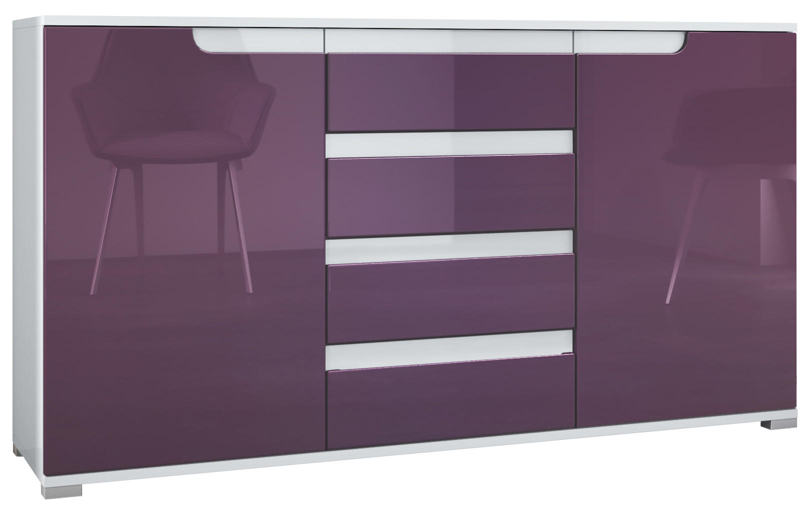 SIDEBOARD Sylt Brombeer Hochglanz / Weiß Hochglanz - Brombeere, Holzwerkstoff (138.5/75.5/35cm) - Vladon