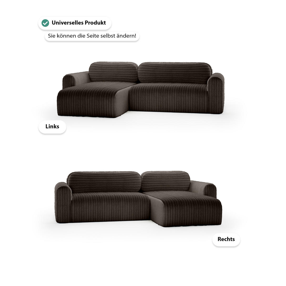 ECKSOFA mit Schlaffunktion Emmen, Dunkelbraun - Dunkelbraun, Textil (286/100cm) - Fedve