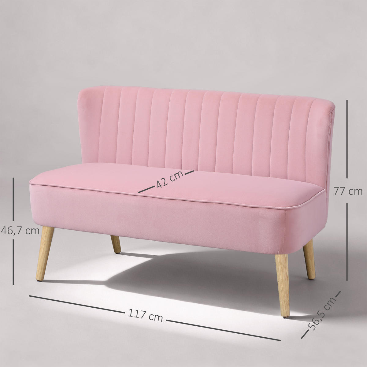 2-SITZER Sofa Rosa 117.0/56.5/77.0 cm - Rosa, Textil (56.5/77/117cm)