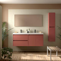 BADEZIMMERMÖBEL NOJA 1400 2 Türen und 2 Schubladen RED SATIN + Waschtisch + Spiegel - Schwarz, Metall (45/54/140cm) - Salgar