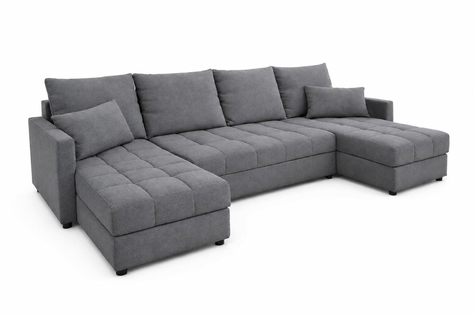 WOHNLANDSCHAFT AURELIA – Ecksofa in U-Form mit Schlaffunktion, Bettkasten & Kissen Stoff KRONOS 287 cm Grau - Grau, Kunststoff (287/140cm) - Wohnideebilder