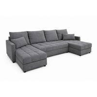 WOHNLANDSCHAFT AURELIA – Ecksofa in U-Form mit Schlaffunktion, Bettkasten & Kissen Stoff KRONOS 287 cm Grau - Grau, Kunststoff (287/140cm) - Wohnideebilder